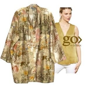 GO SILK WOMANS LUXURY SILK ASIAN INSPIRED ART TO WEAR FLORAL FALL TOP PLUS SZ 3X